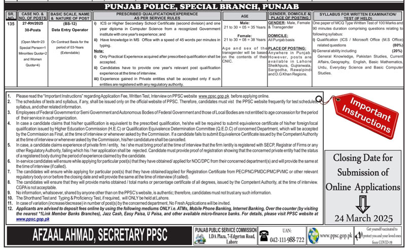 punjab police special branch jobs 2025