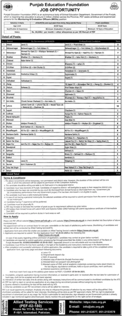 pef school list