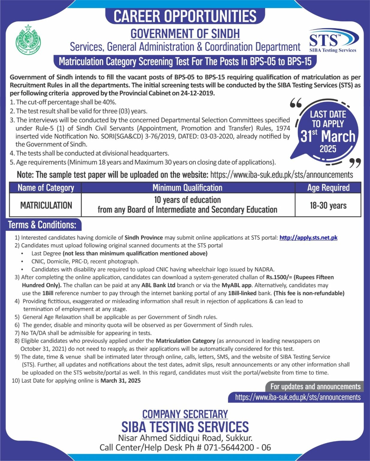 Sindh Government Jobs All Department