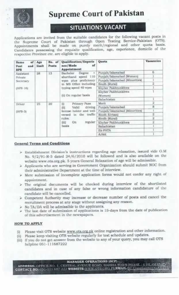 Supreme Court of Pakistan Jobs 2025
