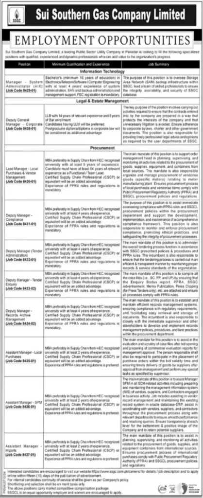 Sui Gas jobs Apply Online