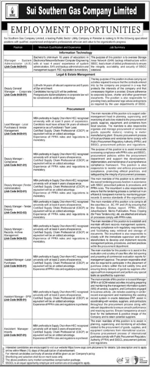 Sui Gas jobs Apply Online