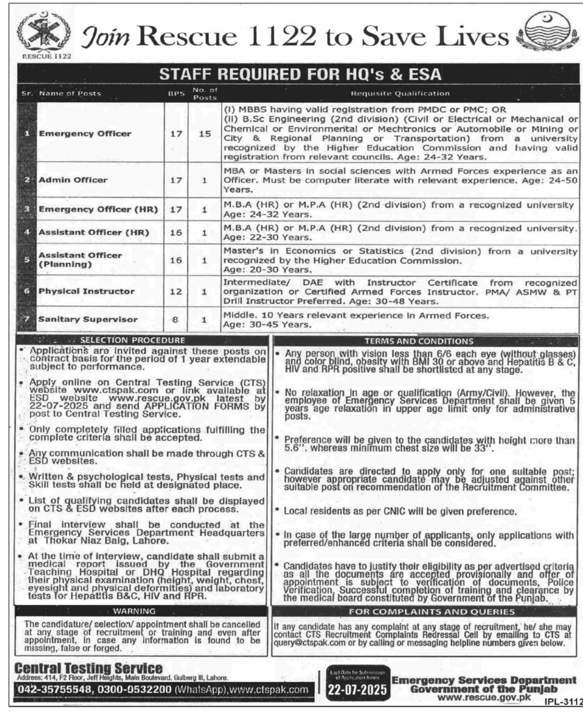 rescue 1122 jobs 2025
